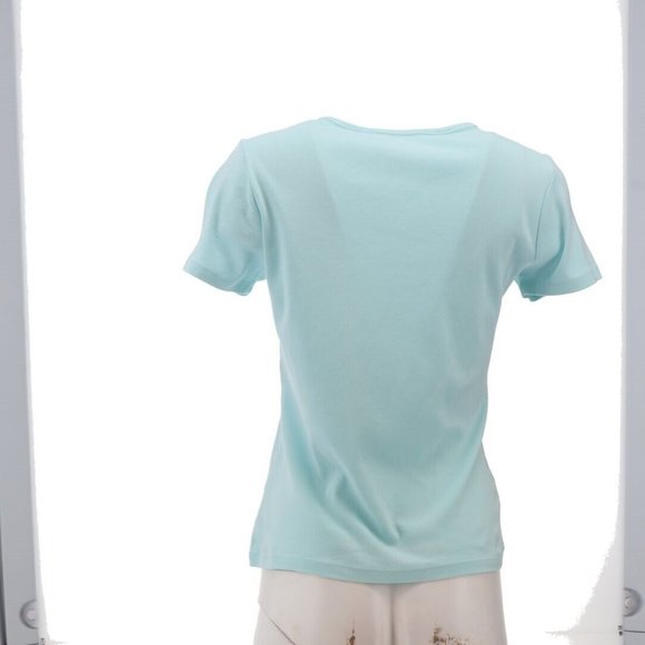 NWT LANDS' END PETITE SHORT SLEEVE SHAPED 1X1 RIB CREW TEE‎ SUNWASHED BLUE PS - Picture 3 of 7